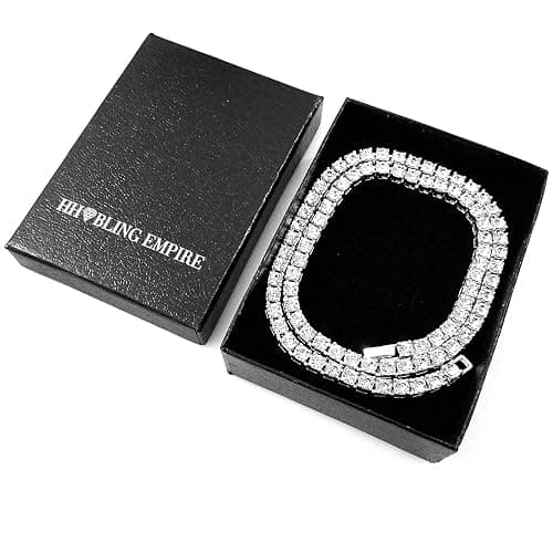 HH BLING EMPIRE Gold Silver Iced Out Diamond Tennis Chain Necklace for Men Women, Rhinestone Tennis Necklaces for Women and Teens, Tennis and Cuban Link Chains 18-30 Inches thumbnail 7