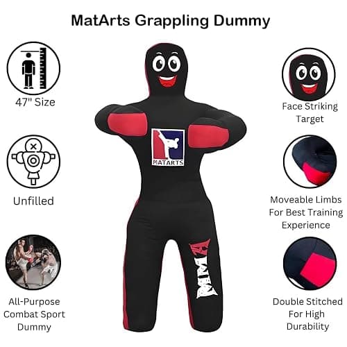 MatArts MMA Grappling Punching Dummy for Kids Combat Sports BJJ jiu Jitsu Judo Karate Taekwondo Wrestling Buddies Tackling and Boxing Dummies (47" / 4 Feet) - UNFILLED thumbnail 3