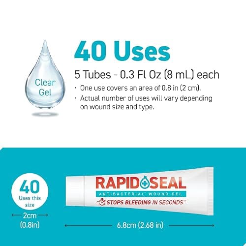 Rapid-Seal Wound Gel (5 Tubes) | Stops Bleeding in Seconds, Ideal for Cuts, Scrapes and Razor Nicks for Emergency First Aid Supplies thumbnail 3