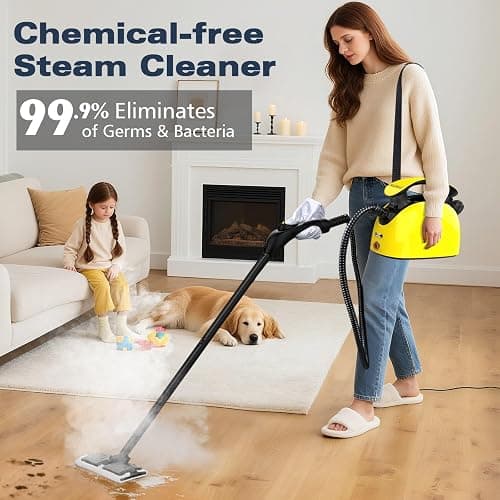 Steam Cleaner Handheld, Steamer Cleaning, Portable Steam Cleaner with 21 Accessories and Safety Lock, 500ml Large Capacity, Multi-Purpose Steam Cleaner for Kitchen, Bathroom, Car, Grease（Yellow） thumbnail 2