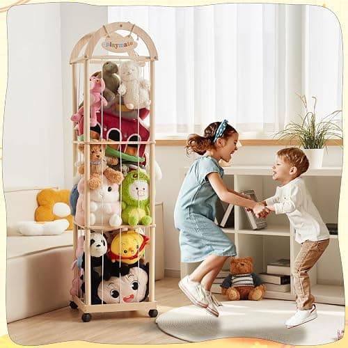 Quewoll Large Stuffed Animal Storage Organizer, 61" High Premium Wooden Cute Zoo Toy Holder for Toddler Rooms, Playrooms & Bedrooms thumbnail 6