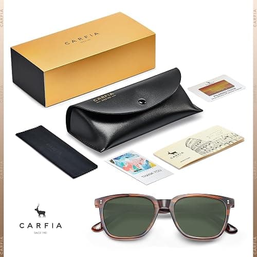 CARFIA Acetate Polarized Sunglasses for Men UV400 Protection Classic Retro Square Shades Driving Glasses thumbnail 7