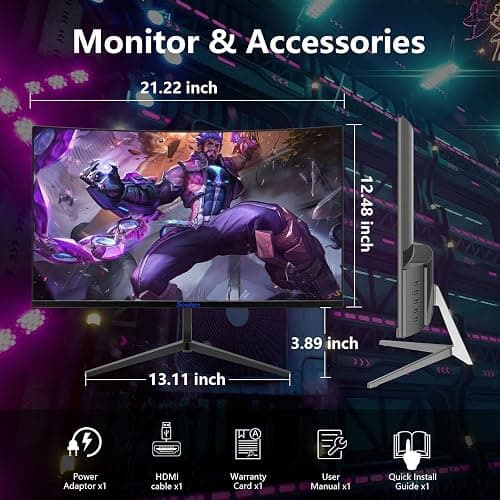 Sealan 24 Inch Curved Gaming Monitor 180hz Full HD 1080P Frameless AMD FreeSync Eye Care DisplayPort HDMI Wall Mountable 250cd/m² Brightness 99% sRGB AMD FreeSync Flicker-Free Blue Light Filter thumbnail 9