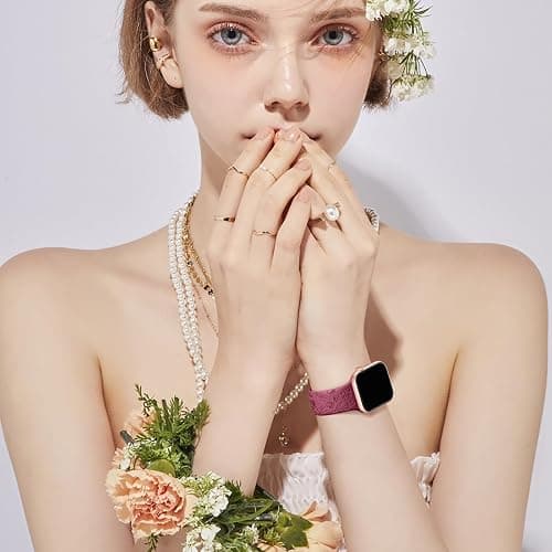 Easuny 8 Pack Bands for Women Compatible with Apple Watch 40mm 41mm 38mm 42mm 44mm 45mm 46mm 49mm iWatch Series 11 10 9 8 7 6 5 4 3 Ultra SE 3 SE 2nd, Soft Silicone Floral Engraved Dressy Wrist Straps thumbnail 2