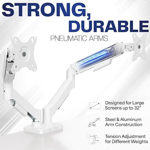VIVO Dual Monitor up to 32 inches and 19.8 lbs per Screen, Mechanical Arm Desk Mount, Articulating Counterbalance, VESA Stand, Classic, White STAND-V002OW thumbnail 3