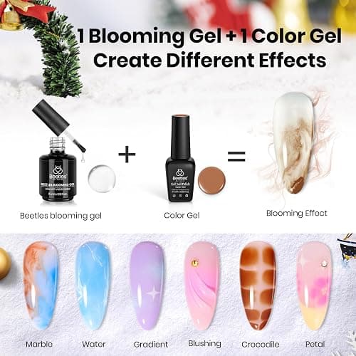Beetles Blooming Gel Nail Polish - Christmas Limited Gel Polish for Spreading Effect Blossom Marble Natural Stone Watercolor Floral Print Soak off U V LED Lamp Cure Diy Nail Art Design Gifts for Women thumbnail 4