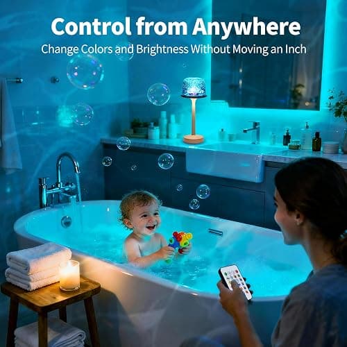 Lumoza Shower Lamp - Waterproof Bathroom Lamp with 16 Color Ocean Wave Projector, Rechargeable Shower Light with Touch & Remote Control, 2-in-1 Cordless Light for Inside Shower/Bathtub thumbnail 7
