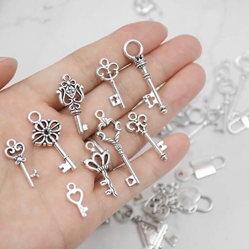 Aokbean Mixed 40Pcs Mini Fake Skeleton Keys and Heart Locks Charms for Jewelry Making Earring Necklace Pendants Keychain Accessories thumbnail 4