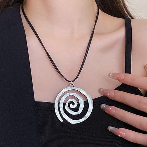 POYAMUSE Chunky Spiral Swirl Necklace - Aesthetic Grunge Jewelry for Trendy Looks, Boho Choker Necklace - Bohemia Jewelry for Women - B-Silver thumbnail 3
