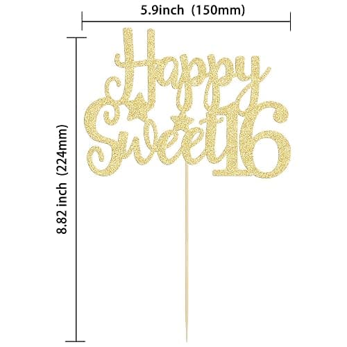 Gyufise 1Pc Happy Sweet 16 Cake Topper Gold Glitter 16th Birthday Cake Topper Sweet 16 Decorations 16th Birthday Decorations thumbnail 2