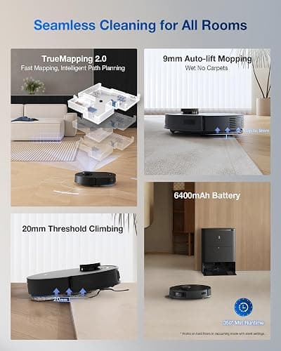ECOVACS DEEBOT T30S PRO Robot Vacuum and Mop, 11000Pa, TruEdge Adaptive Edge Mopping, ZeroTangle Technology, AI Instant Re-mop, Self-Emptying & Refilling, AI Obstacle Avoidance thumbnail 8
