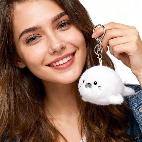 Eagyrosi Plush Seal Keychain – Adorable 3.35” Seal Keyring Bag Charms, Ocean Theme Keychain with Beep Beep Sound, for Women, Backpack Pendant, Gift for Birthday Party Christmas Valentine thumbnail 5