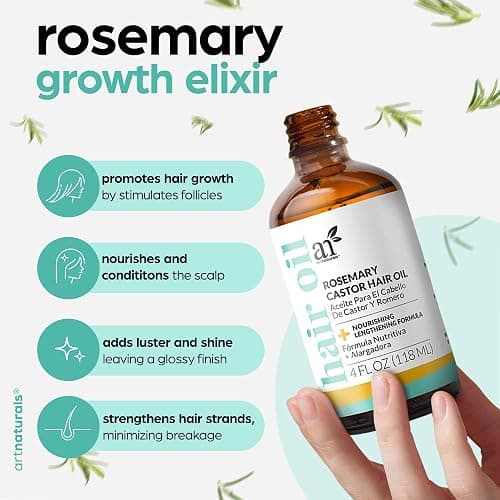ArtNaturals Organic Rosemary & Castor Hair Growth Oil + Scalp Massager Set – Hair Relaxer for Dry, Itchy Scalp, Thickening & Hydration - Scalp Oil Products For Damaged Hair & Split Ends – 4.0 oz thumbnail 3
