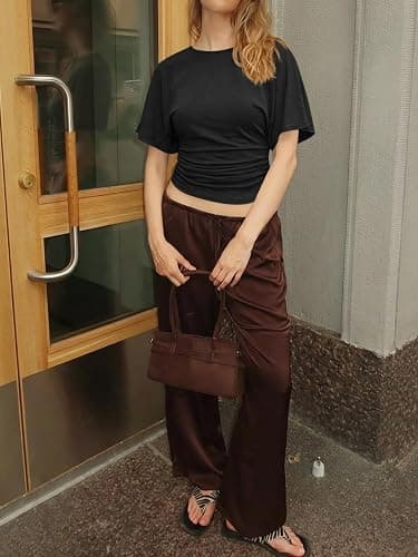 Cicy Bell Womens Summer Wrap Tops Casual Short Sleeve Tie Back Cinched Waist T Shirts Trendy Boat Neck Blouse thumbnail 5