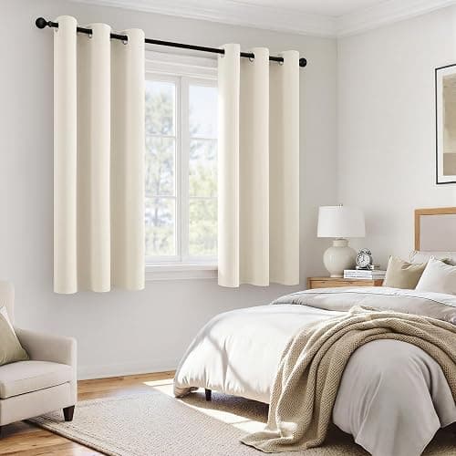 MIULEE Cream 100% Blackout Curtains for Bedroom 63 Inch Long, 2 Thick Layers Thermal Insulated Black Out Window Curtains with Black Liner, Noise Reducing Grommet Living Room Drapes 2 Panels Set Ivory thumbnail 6
