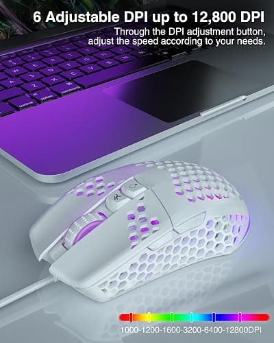 SOLAKAKA SM900 Gaming Mouse Wired with RGB,Adjustable 12800 DPI Wired Gaming Mouse with Side Buttons,Computer Mouse for Laptop/PC,White thumbnail 3