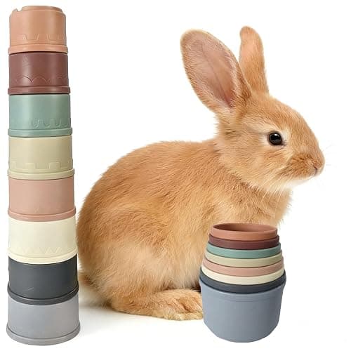 Ainiveiya 8 Pcs Stacking Cups for Rabbits & Small Animals, Colorful Plastic Nesting Toys for Bunny, Guinea Pig, Hamster to Hide Food and Interactive Play - Image 1