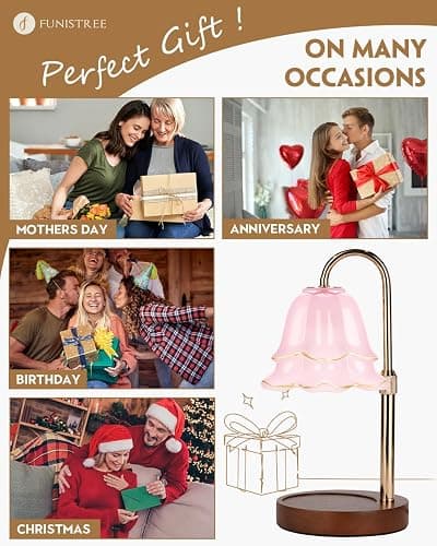 Pink Candle Warmer Lamp with Timer & Dimmer, Adjustable Height Christmas Gifts Birthday Gifts for Women Mom, Flower Candle Lamp Warmer, Wax Warmer with 2 Bulbs, House Warming New House Decorations thumbnail 5