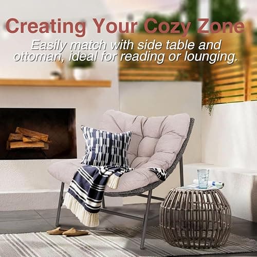 PHI VILLA Outdoor Papasan Chairs Set of 2, Oversized Scoop Wicker Chairs with Cushions & Steel Frame, Double Comfy Conversation Reading Furniture for Apartment Patio, Porch, Deck, Balcony thumbnail 4