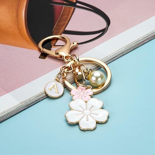 Manlosen Cute Stainless Steel Gold Keychain Initial Letter Keys Charm Gifts for Women with Key Ring Purse Charms for Handbags - White-a thumbnail 3