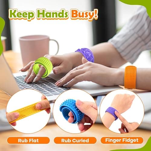 Sensory Fidget Toys for Kids: Textured Silicone Slap Bracelets 6 Pack, Stress Fidgets for Anxiety Autism ADHD, Wearable Sensory Toys for Adults Office Desk, Calm Down Travel Airplane Toys thumbnail 3