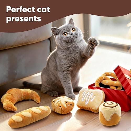 CiyvoLyeen Bread Catnip Toys, Cat Toy for Indoor Interactive Toys, Kitten Chew Bite Kick Toy Baguette Croissant Pretzel Toast Bun Cinnamon Roll Plush Catmint Pet Birthday Presents 6 Pack thumbnail 6