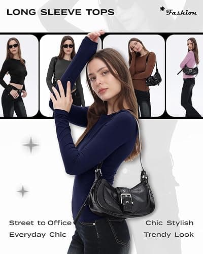 GAYHAY 3 Pack Long Sleeve Shirts for Women Basic Tops Crew Neck Fitted Tight Workout Tees Y2K Clothes Going Out Fashion 2025 thumbnail 3