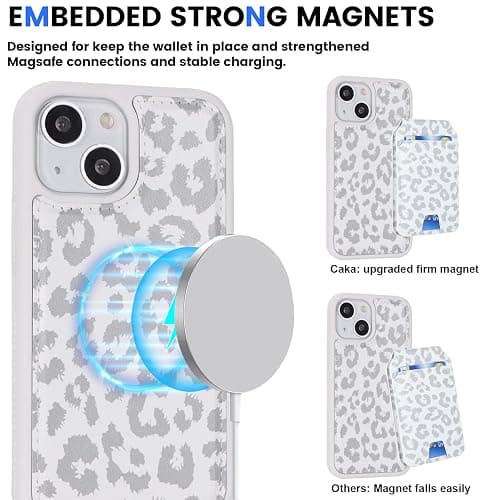 Ｈａｖａｙａ for iPhone 13 Mini Case Wallet magsaf Compatible 2 in 1 Detachable Magnetic with Card Holder Back Cards Slot Pu Leather Shockproof Stand Phone case for Women Men-White Leopard Print thumbnail 7