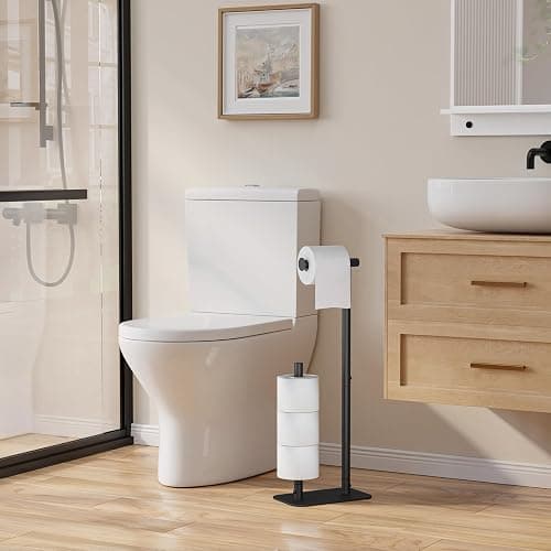 Kitsure Toilet Paper Holder Free Standing - Large Capacity Toilet Paper Holder for 4 Rolls, Rustproof Toilet Paper Stand with Non-Slip Stable Base, Black, Medium thumbnail 4