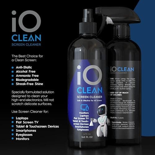 iO Clean Screen Cleaner Spray (16oz - 473ml) – Professional Cleaning Kit for LCD LED OLED TV, Smartphone, iPad, Laptop, Touchscreen and Computer Monitor – Includes 2 Sprayers & Microfibre Cloth thumbnail 2