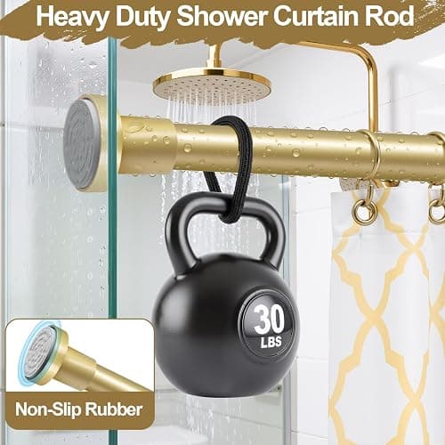 YNL Gold Shower Curtain Rod 32-64 Inch(2.7-5.33ft), Non-Slip, Never Rust, Stainless Steel No Drill Spring Tension Shower Rod, Adjustable Curtain Rod for Small Window Doorway Closet thumbnail 3