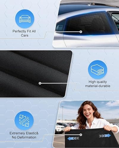 PEMOTech Car Window Shades for Baby 2 Pack - Stretchable & Breathable Spandex Car Sun Shade for Baby - Car Shades UV Sun Protection for Babies/Kids/Adults/Pets - 39.8" x27.2" Fits 99% Cars thumbnail 6