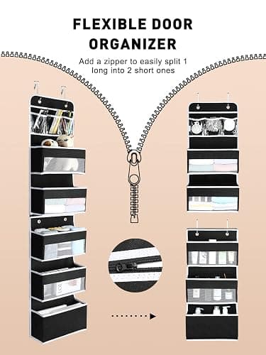 Yecaye 6-Tier Over The Door Storage Organizer, Flexible 1 Split into 2 Swing-Proof Hanging Bathroom Organizer, Bedroom Organizers and Storage for Newborn Baby Essentials, Black thumbnail 8