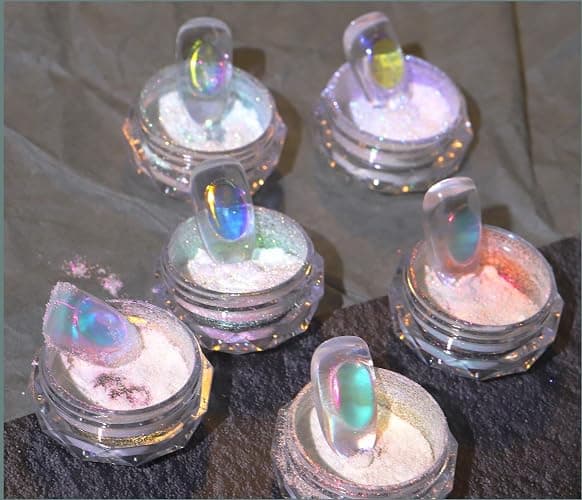 Ice Transparent Aurora Nail Powder Neon Rainbow Holographic Chameleon Powder Multi Chrome Iridescent Pigment Pearlescent Nail Art Glitters (6 Boxes Transparent) thumbnail 5