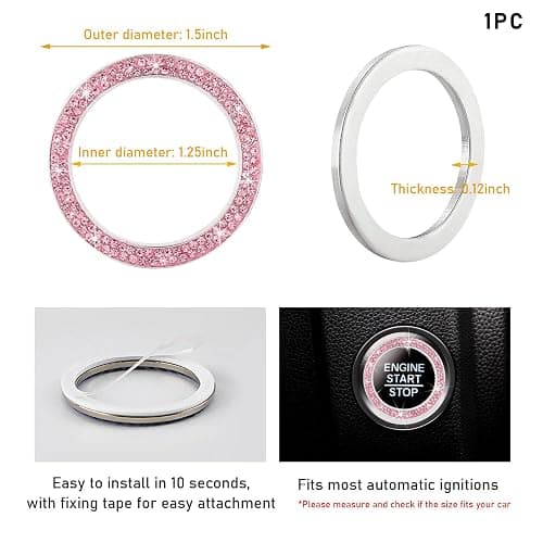 Kewucn Bling Crystal Double Rhinestone Car Engine Start Decoration Ring, Sparkling Push Start Button Sticker, Key Ignition & Knob Ring Decoration, Bling Car Interior Accessory(Pink) thumbnail 2