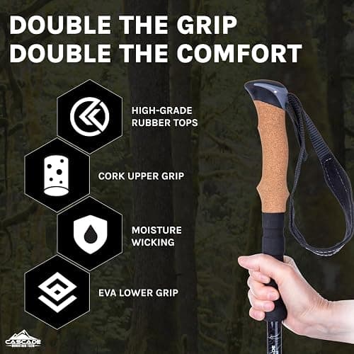 Cascade Mountain Tech Trekking Poles - Carbon Fiber Walking or Hiking Sticks with Quick Adjustable Locks thumbnail 3