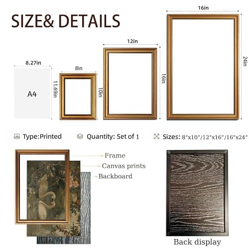 Vintage Gold Framed Wall Art - Vintage Animal Canvas Art Prints Swan Paintings Rustic Farmhouse Wall Decor Cottagecore Romantic Aesthetic Artwork for Bedroom Living Room Bathroom 8x10in thumbnail 5