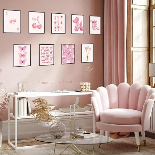 Ucninvd Pink Bow Wall Art Posters Set of 9 Trendy Coquette Preppy Wall Decor Paintings Disco Ball Girly Room Decor Aesthetic Canvas Pictures Prints for Bathroom Living Room Dorm 8x10Inch Unframed thumbnail 4