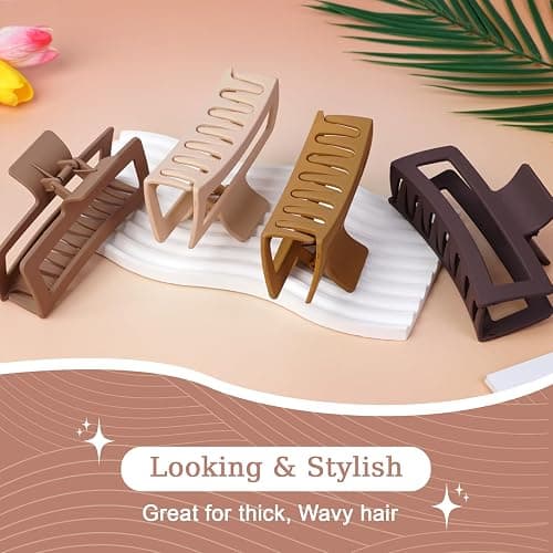 5 Inche Extra Large Claw Clips for Thick Hair and Long Hair,4-Pack Oversized Matte Big Hair Clips for Women, XL Jumbo Strong Hold Non-Slip Jaw Clips,Neutral Brown Color thumbnail 5