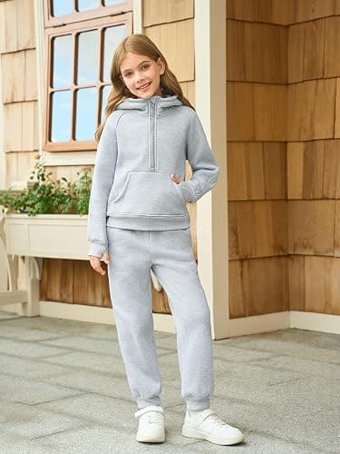 Girls 2 Piece Outfits Sweatsuit Kids Fleece Half Zip Hoodies Sweatshirt and Sweatpants Set with Pockets thumbnail 5