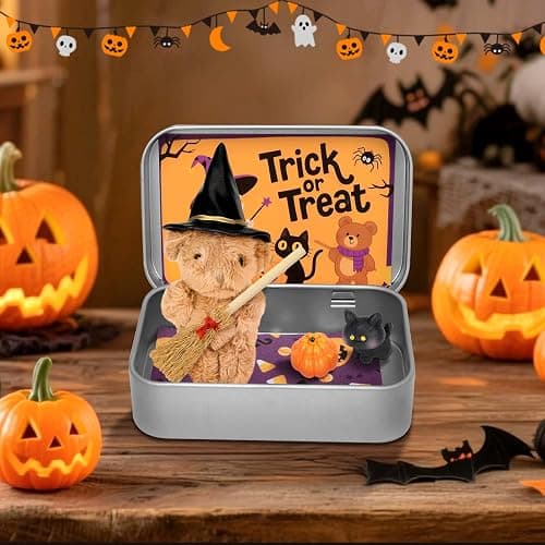 Yizemay Halloween Bear in a Box, A Little Pocket Bear Hug, Emotional Support Plush Animal Toys with Broom, Pumpkin & Cat, Halloween Party Favor for Friends Family Lovers Kids thumbnail 2