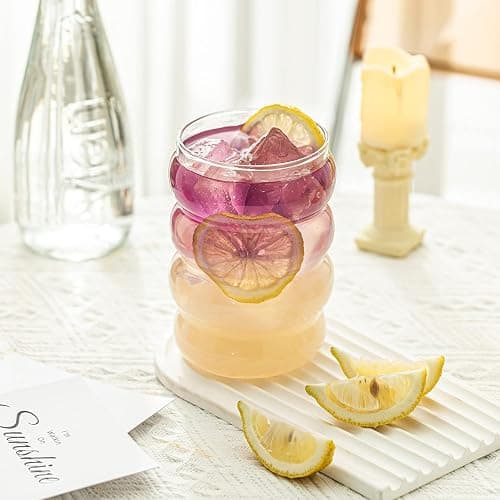 ALINK 350 ML gerippte trinkgläser Set of 2 with Glass Straws, bubble gläser, wave gläser, Wassergläser,Longdrinkgläser,Trinkgläser,Cocktail Gläser for Milk,Soda thumbnail 8