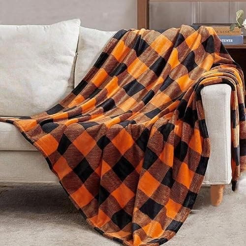 CEKUIA Sherpa Fleece Blanket Sofa Throw Flannel Plaid Throw for Couch Bedroom Chair Home Decor, Lightweight Fluffy Microfiber Check Pattern Travel Blanket 130x150 cm thumbnail 5