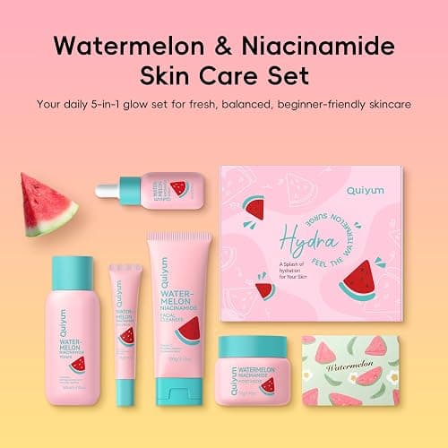 QUIYUM Watermelon & Niacinamide Skincare Set for Women Teens Girls, 5PCS | Gift Set with Cleanser, Toner, Eye Cream, Moisturizer, Serum, Glow Up Facial Routine for Beginner, for All Skin Types thumbnail 2