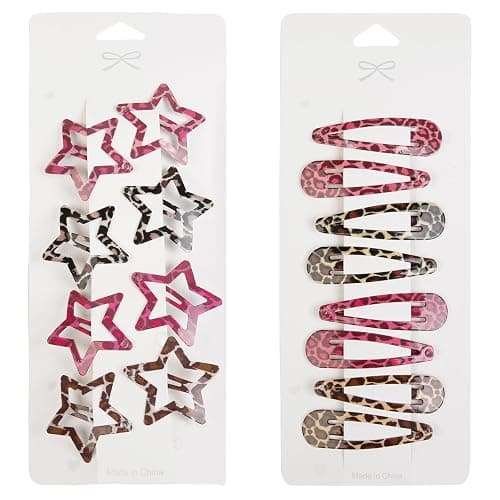 Metal Snap Hair Clips,8 Pairs Hair Barrettes for Women - Star & Water Drop Hair Barrettes, Non-Slip Y2K Accessories for Thin Thick Hair,Pink and Brown Leopard Print thumbnail 2