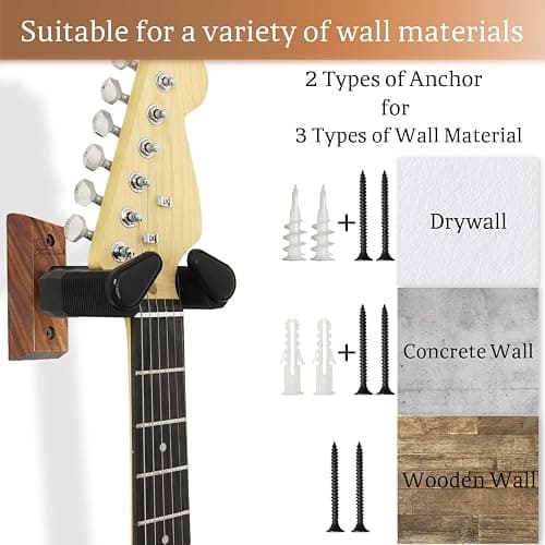 Onmiwod Guitar Wall Mount, Auto Lock Black Walnut Wood Guitar Hanger, Guitar Wall Hangers, Guitar Holder Hook Wall Stand for Classical, Acoustic, Electric Guitar, Bass, Gift for Guitar Player thumbnail 5