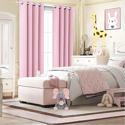 KOUFALL Bubble Gum Pink Blackout Curtains for Girls Room, Cute Light Pink Nursery Curtains Girl, Princess Black Out Girly Curtains for Kids Bedroom, 2 Panels, 52 Inch Wide x 84 Inch Long thumbnail 4