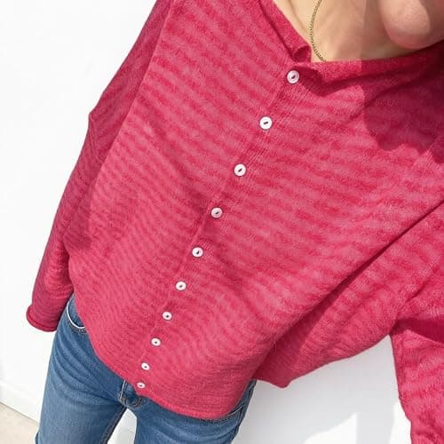Women Knit Cardigan Sweaters Long Sleeve Button Down Loose Top | Striped Cardigans Women Casual Knitted Oversized Sweaters Y2k Vintage Jumper Knitwear Shirt Outwear Going out Top Streetwear thumbnail 4