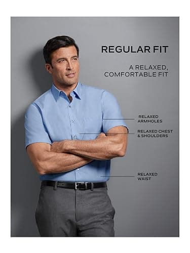 Van Heusen Mens Short Sleeve Dress Shirt Regular Fit Oxford Solid thumbnail 3