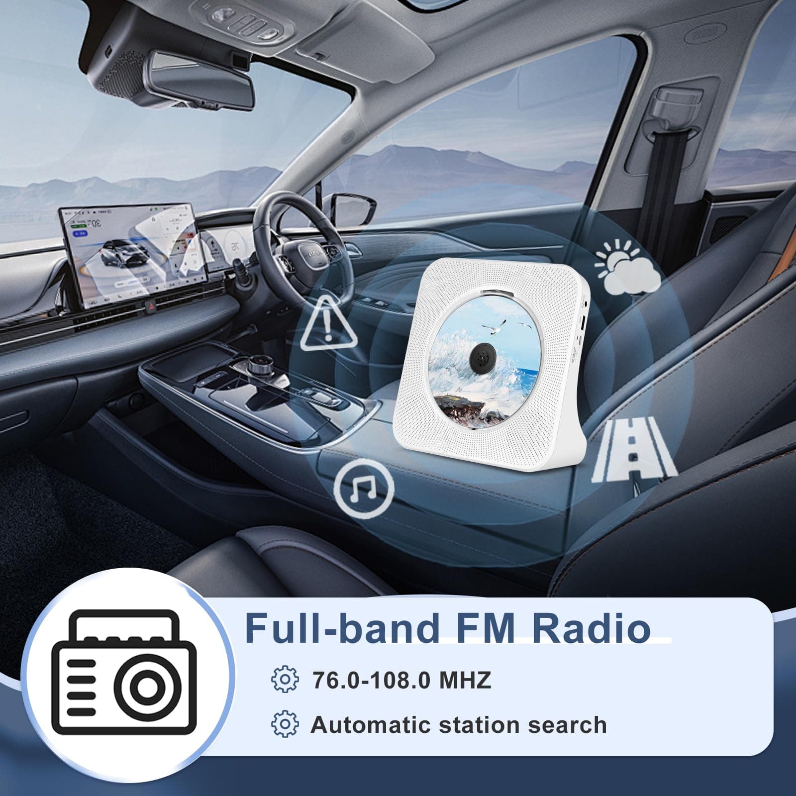 CD Player with Bluetooth 5.0, Portable CD Player for Home Built-in HiFi Speaker, Remote Control, FM Radio, Headphone jack, Timer, Support AUX/USB White thumbnail 4